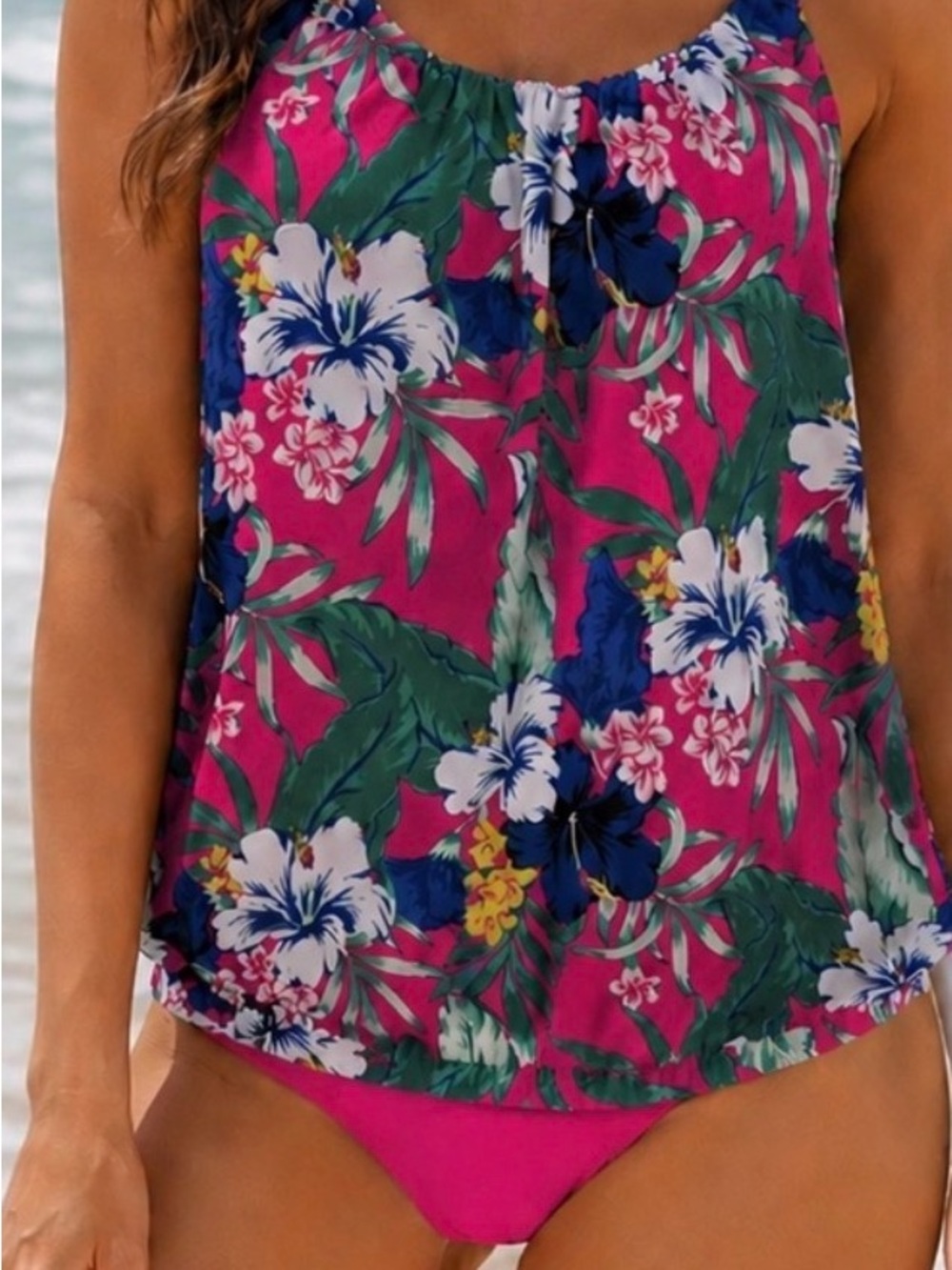 🌺LB 2 PC Swim by Cacique 2piece SZ 24/26 Hot pink floral Tankini Swimsuit